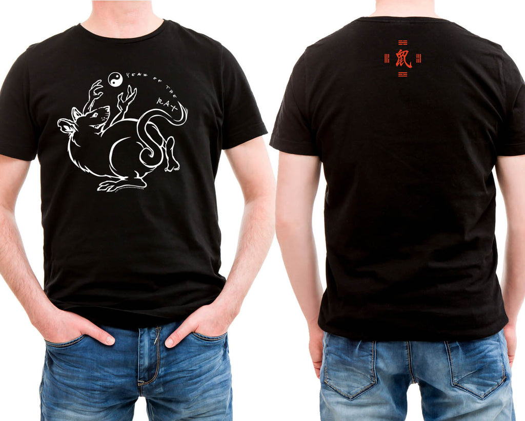 Year of the Rat, Black t-shirt Hi-NRG Design Birth Years: 1936, 48, 60, 72, 84, 96, 08, 2020 + FREE RAT GIFT CARD