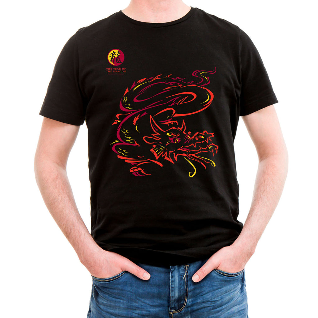 Year of the Dragon 2024 100% cotton black T-Shirt Asian Oriental Chinese Zodiac Animal Neon-NRG Design