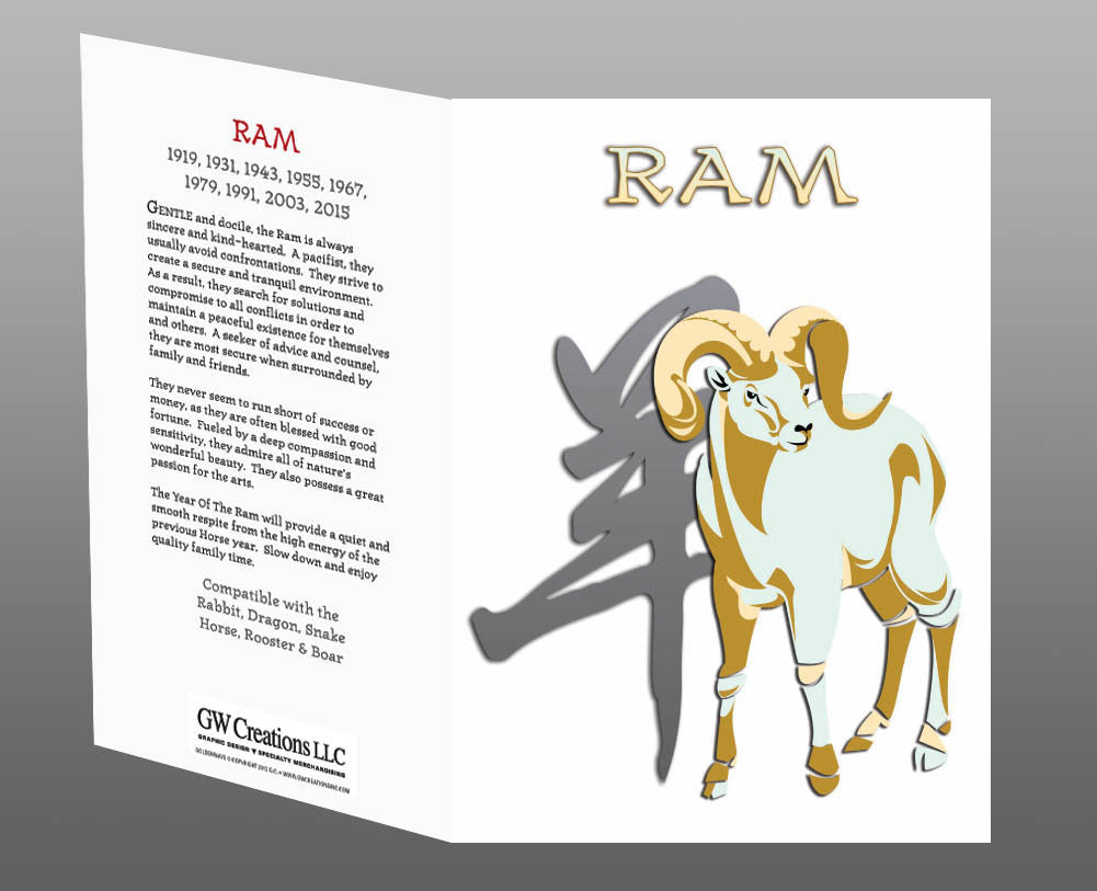 Year of the Ram Greeting Cards (2pk or 12pk) Birth Years: 1931, 43, 55, 67, 79, 91, 03, 2015