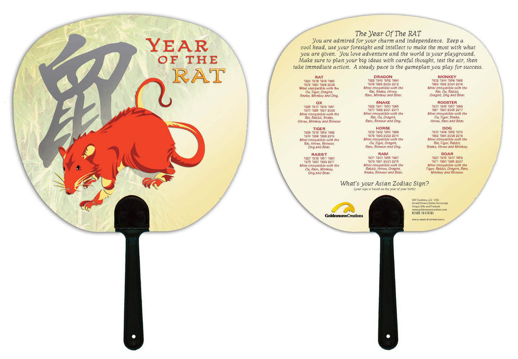 The Year of the Rat, Hand Fan 3pk Birth Years: 1936, 48, 60, 72, 84, 96, 08, 2020