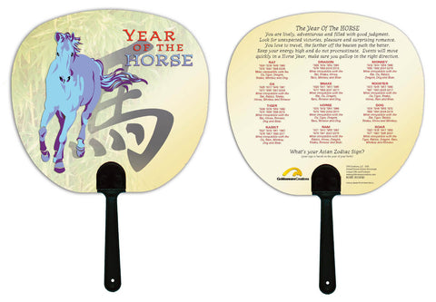 Year of the Horse Hand Fan 3pk. Birth Years: 1930, 42, 54, 66, 78, 90, 02, 2014