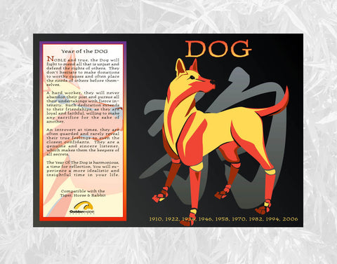 Year of the DOG, Asian Oriental Zodiac Individual Poster Birth Years: 1934, 46, 58, 70, 82, 94, 06, 2018