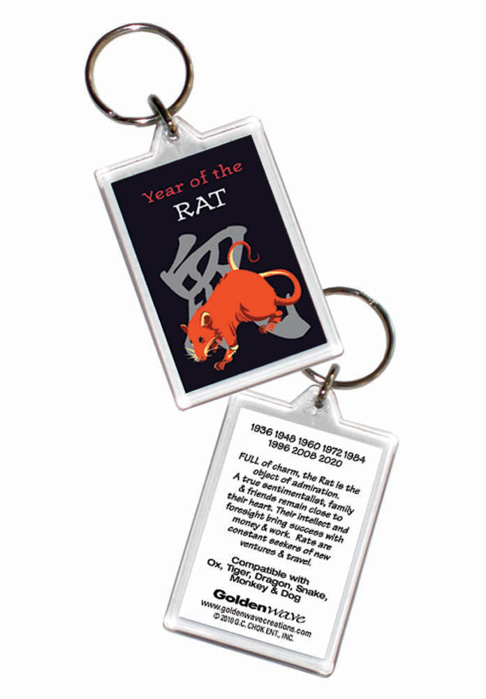 Year of the Rat, Asian Oriental chinese Keyring Birth Years: 1936, 48, 60, 72, 84, 96, 08, 2020